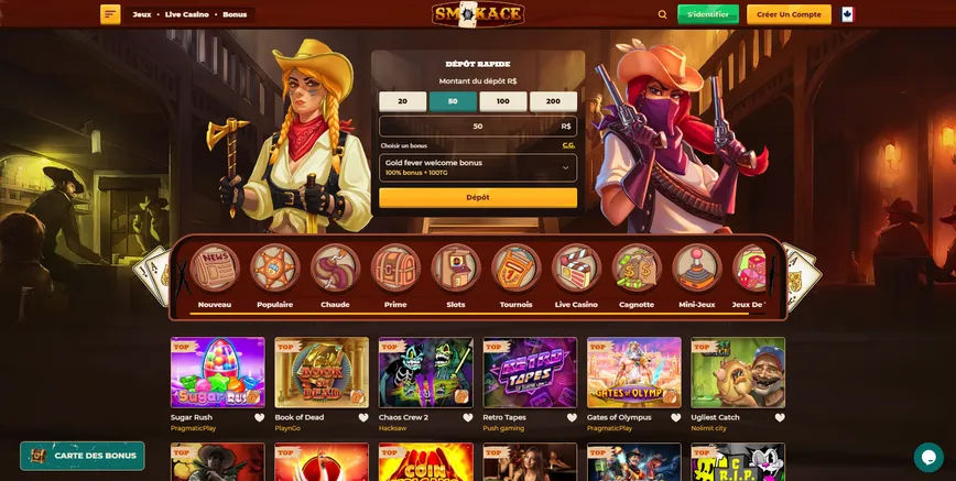 Page d'accueil du casino en ligne Smokace