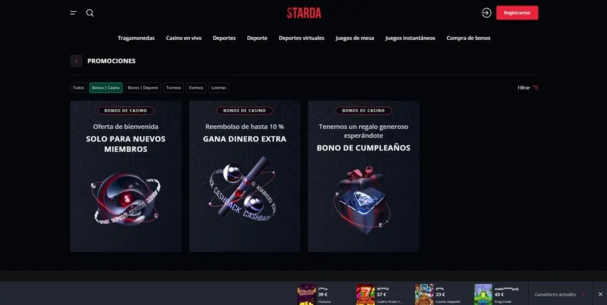 Promociones y bonos en Starda Casino