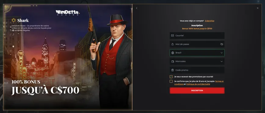 Inscription au Windetta Casino