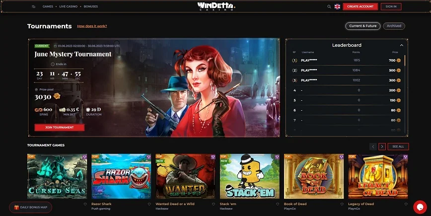 Tournaments and Races at Windetta Casino