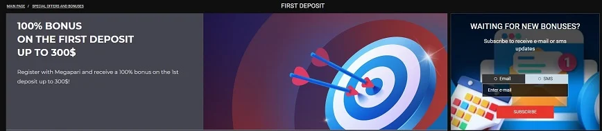 First deposit bonus at Megapari Casino