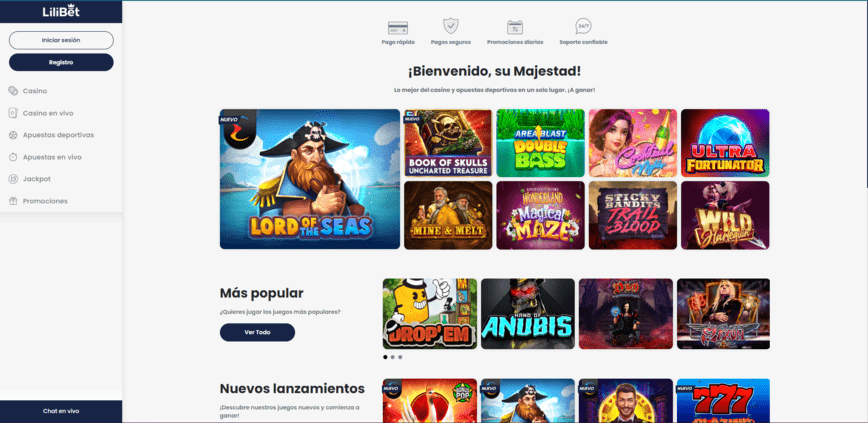 Página de inicio de Lilibet Online Casino