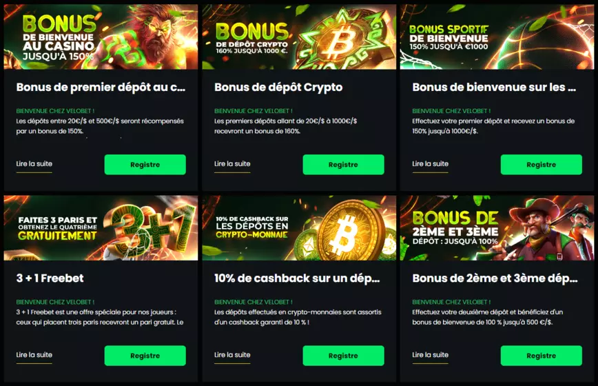 Promotions et Bonus au Casino Velobet