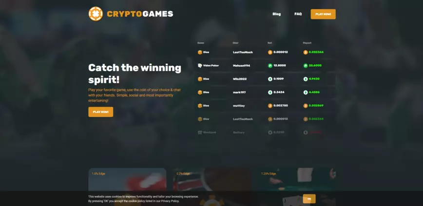 CryptoGames Casino Home Page