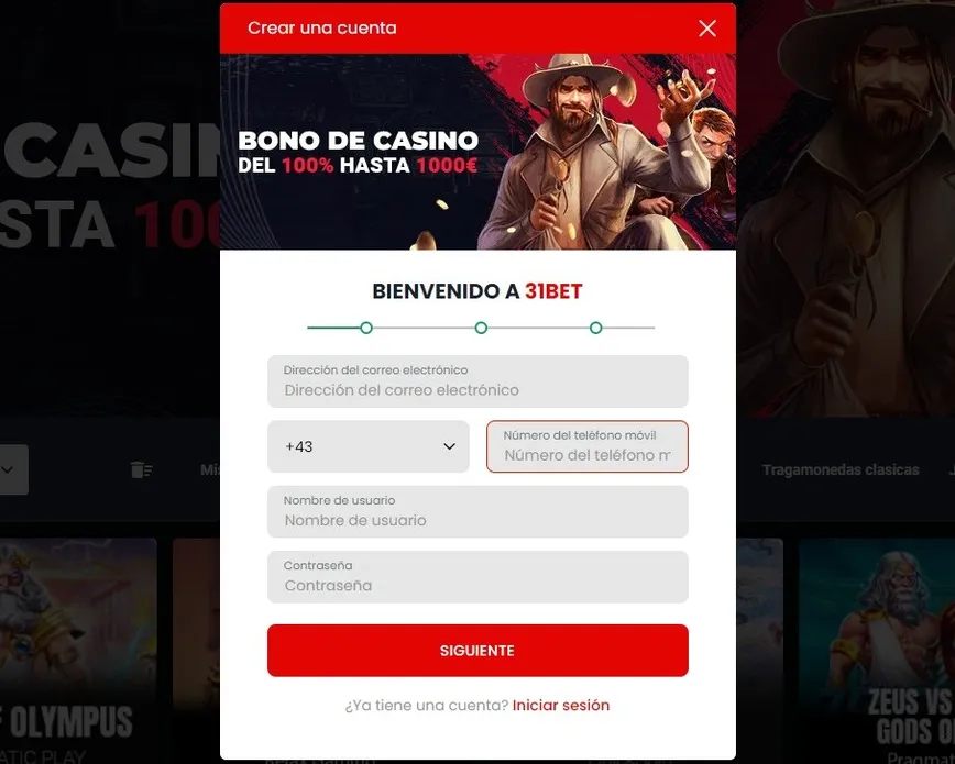 Inscripción en 31Bet Casino