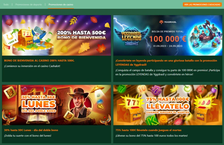 Promociones y Bonos en Cashalot Casino. apuesta