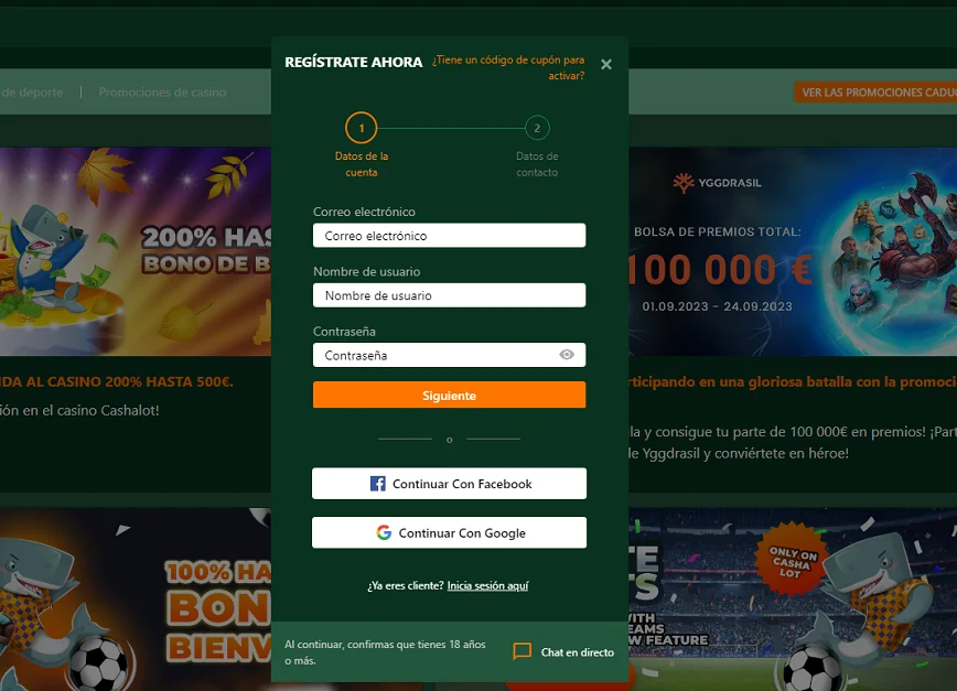 Registro de casino Cashalot.bet