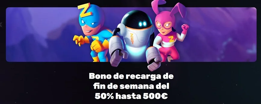 Bono de recarga de fin de semana del 50 % hasta 600 $ en Zet Planet Casino