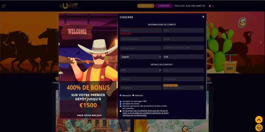 Inscription au casino LuckyBoy