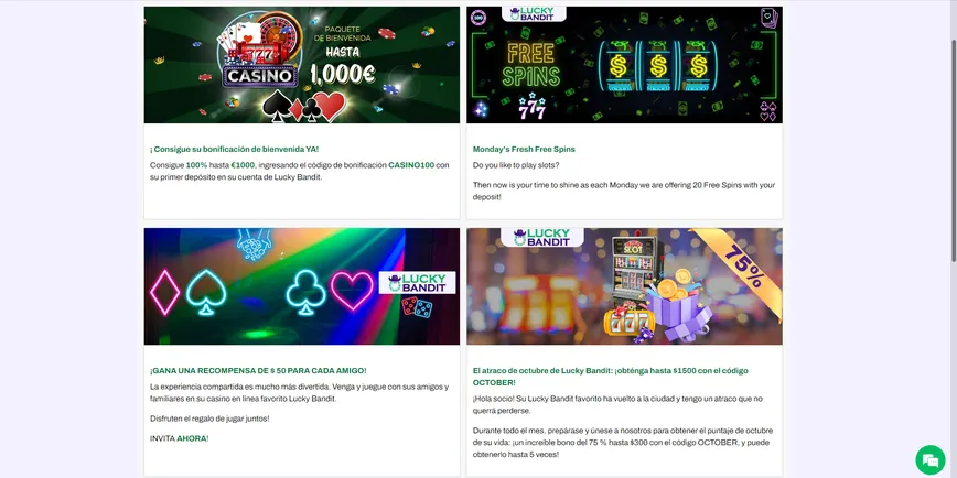 Promociones y bonos en Lucky Bandit Casino