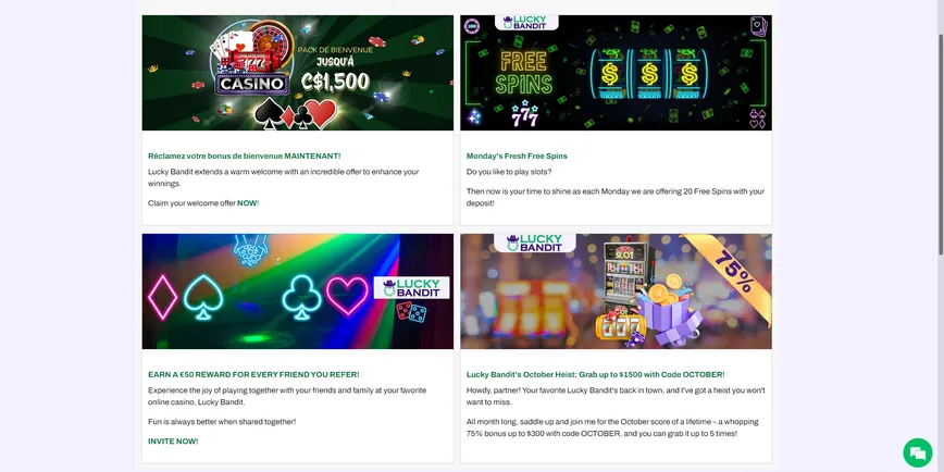 Promotions et bonus sur Lucky Bandit Casino