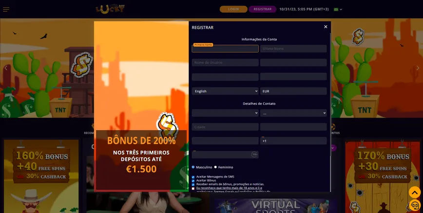 Registro no LuckyBoy Casino