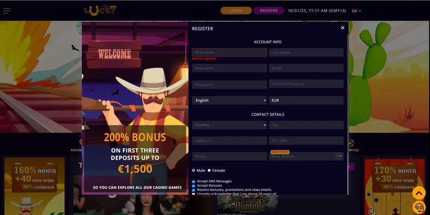 Registration at LuckyBoy Casino