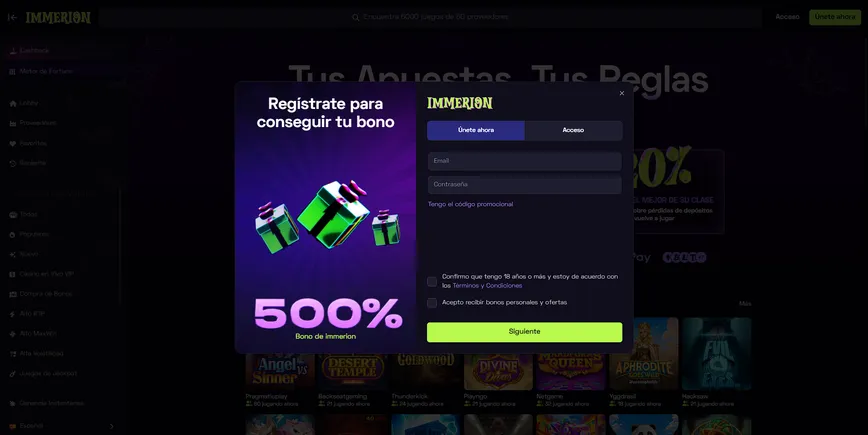 Registro de Immerion Casino