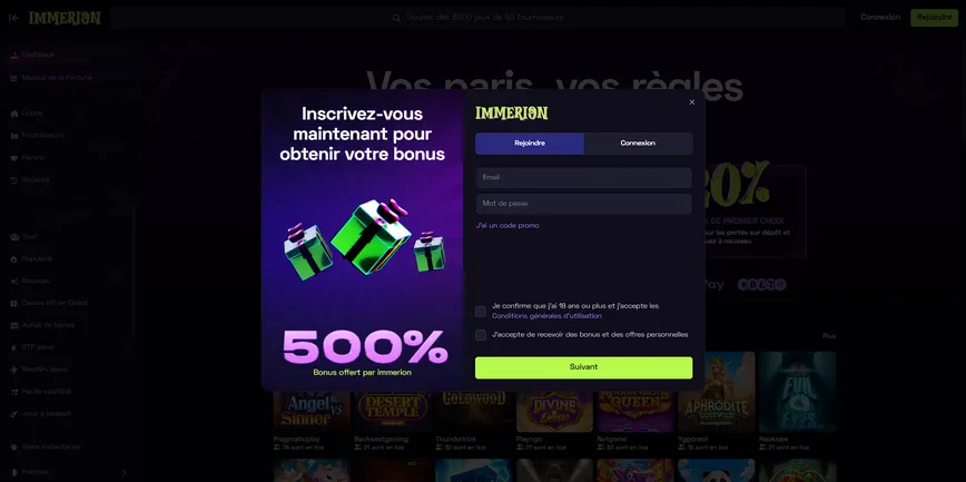 Inscription au casino Immerion