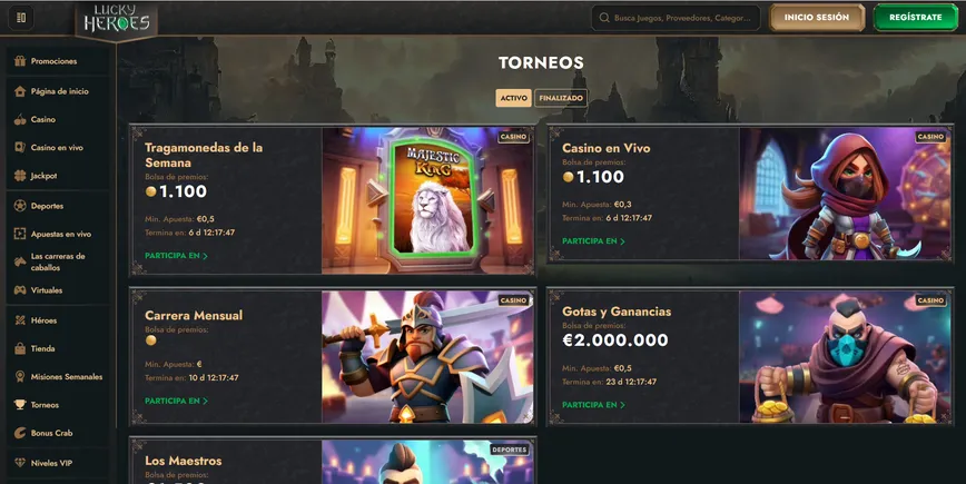 Torneos y carreras en Lucky Heroes Casino