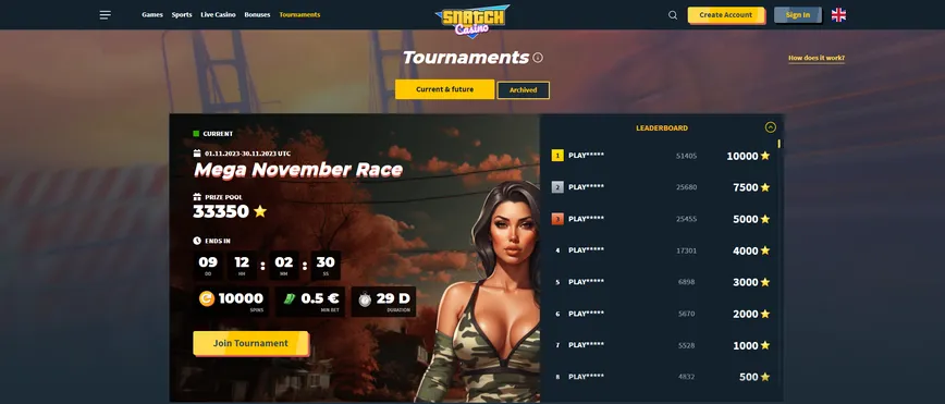 Tournaments and Races at Snatch Casino