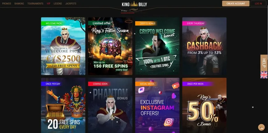 Promotions et bonus au King Billy Casino 
