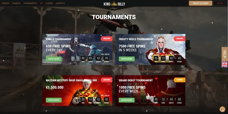 Tournaments and Races at King Billy casino