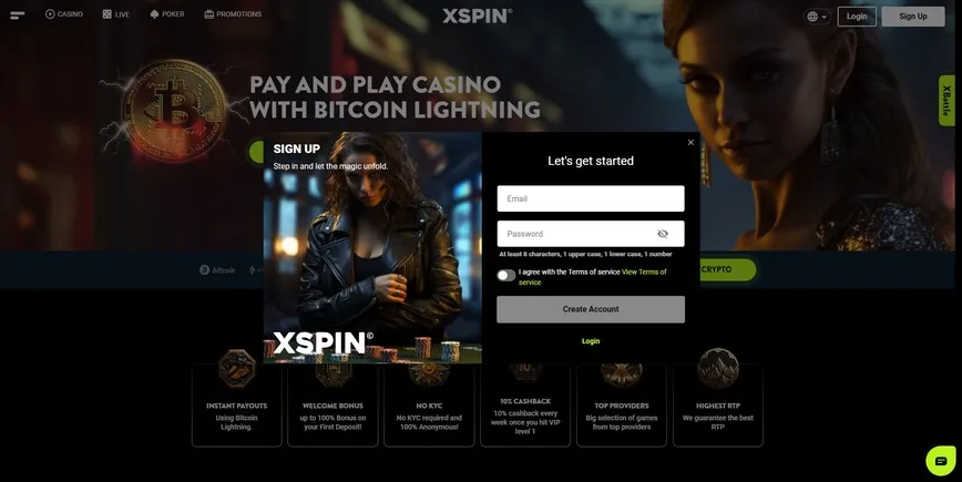 Registro no Xspin Casino