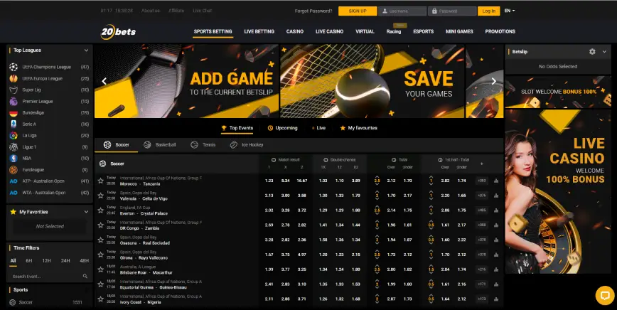 Sports Betting at 20Bets Casino
