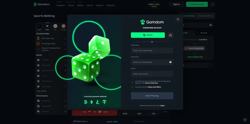 Registro no Gamdom Casino