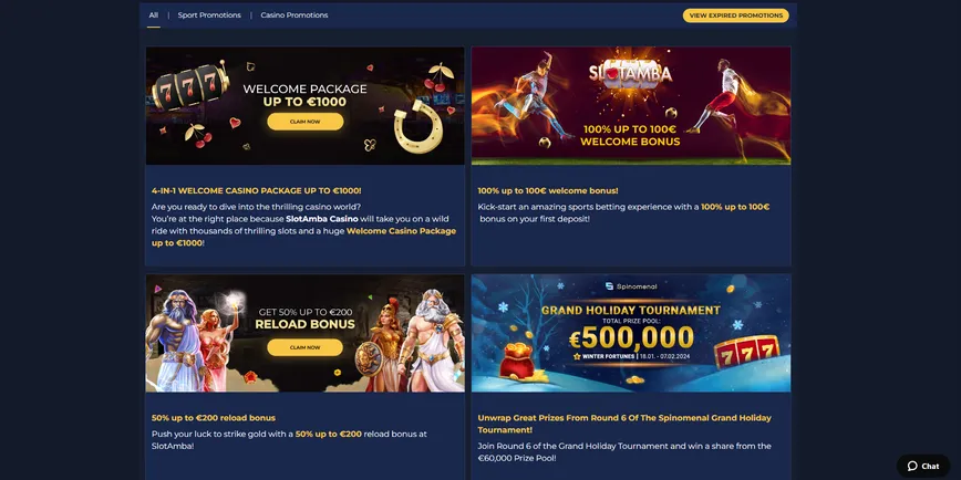 Promotions du casino en ligne Slotamba