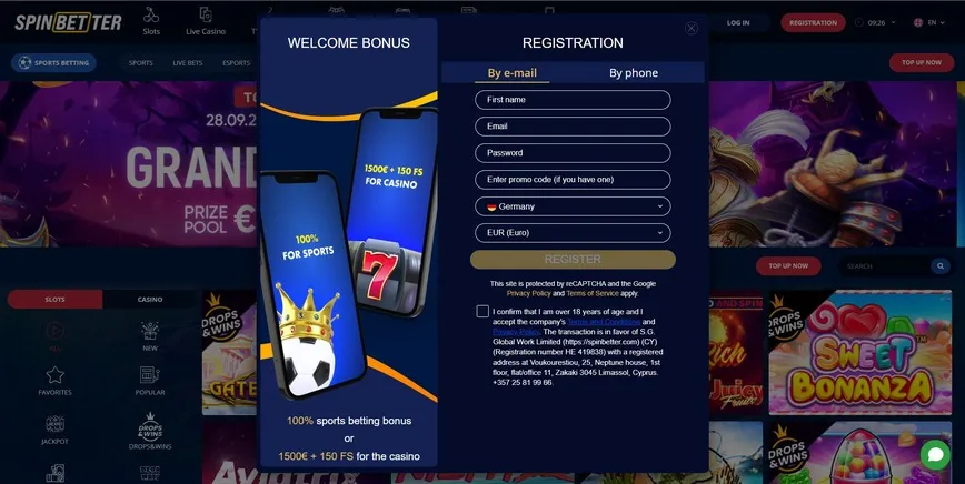Registration at SpinBetter Casino