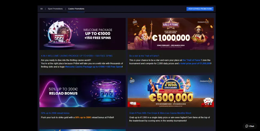 Promotions et bonus sur PriBet Casino