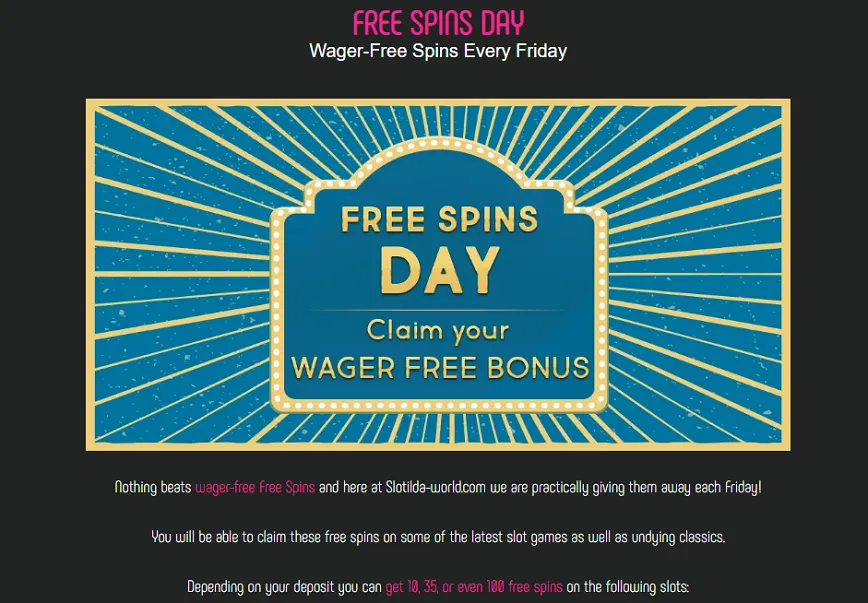 Wager-Free Spins Every Friday at Slotilda World Casino
