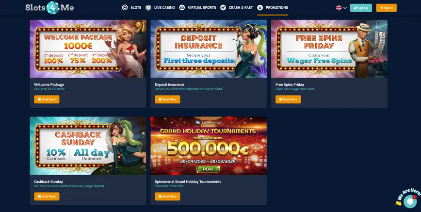 Promociones y bonos en Slots4me Casino