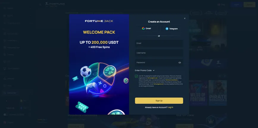 Registro en FortuneJack Casino