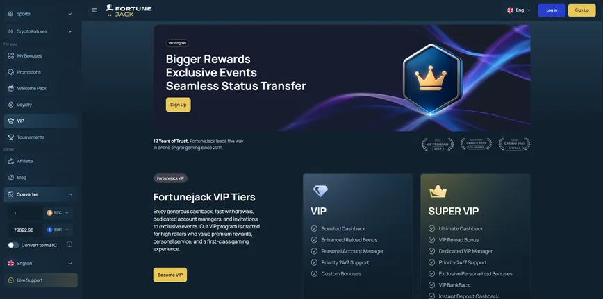 Programa VIP en FortuneJack Casino