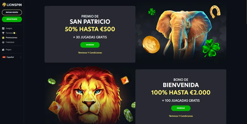 Promociones y bonos en Lionspin Casino