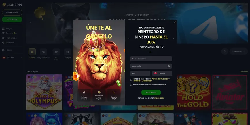 Registro en Lionspin Casino