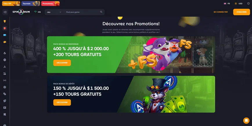 Promotions et bonus au Spinarium Casino