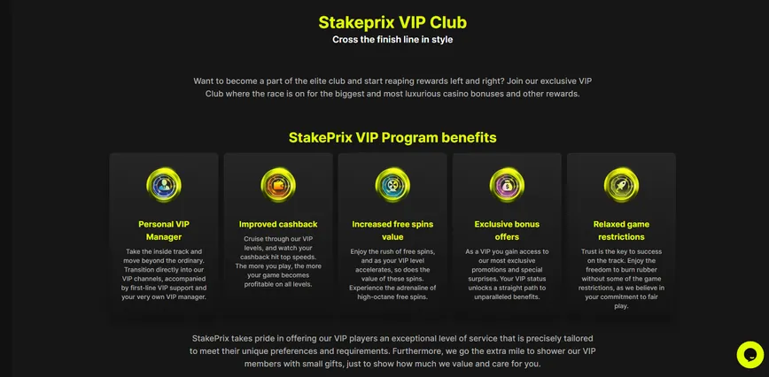 Programa VIP no StakePrix Casino