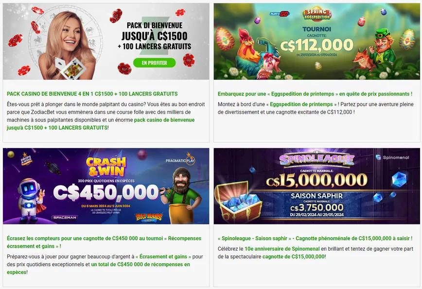 Promotions et bonus sur Zodiacbet Casino