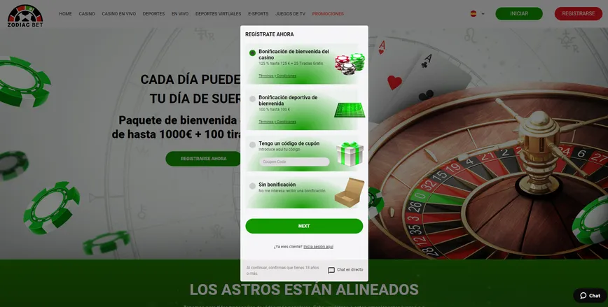 Registro en Zodiacbet Casino