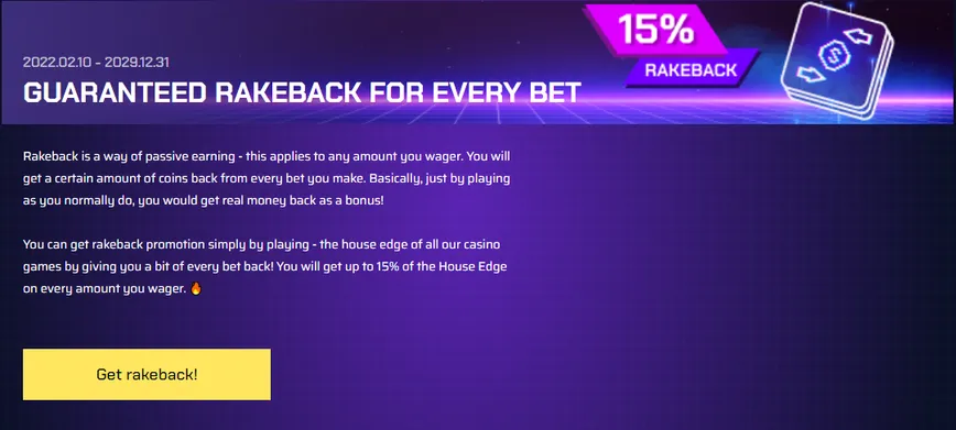 Guaranteed rakeback for every bet at JustBit casino 
