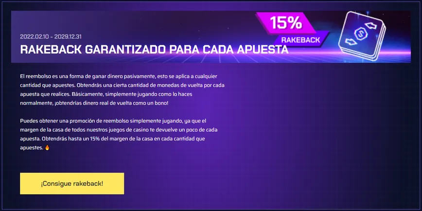 Rakeback garantizado por cada apuesta en el casino JustBit 