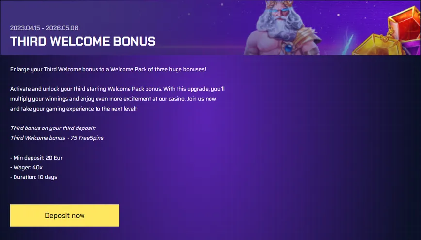 Third deposit bonus at JustBit Casino