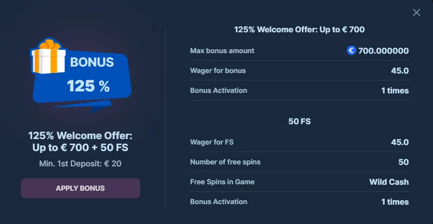 Spinspace Casino Welcome Bonus