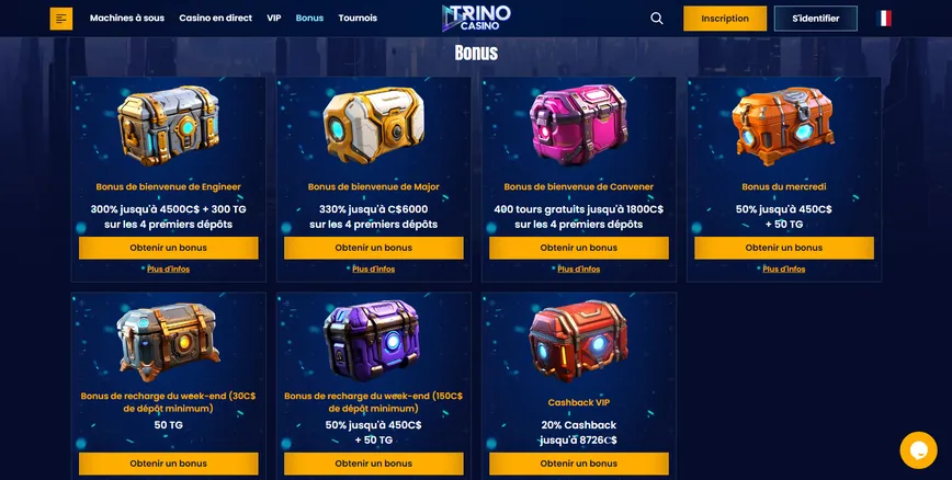 Promotions et bonus chez Trinocasino