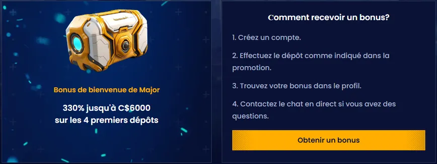 Bonus de bienvenue majeur à Trinocasino