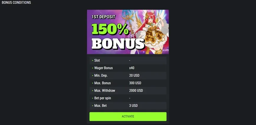 Bônus de primeiro depósito no Spin Casino Green 