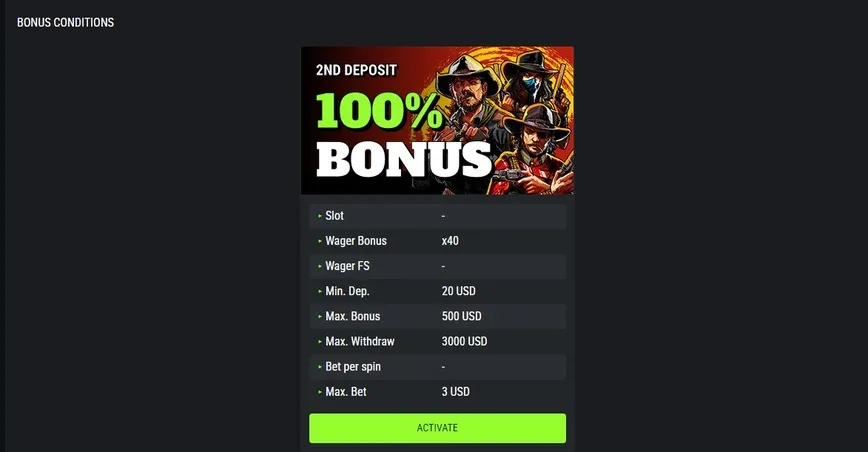 Second deposit bonus at Spin Green Casino