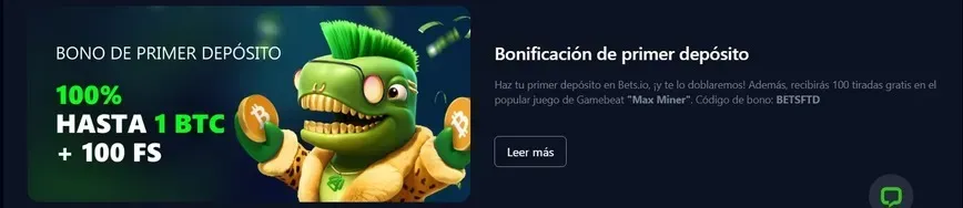 Bônus de primeiro depósito no Bets.io Casino