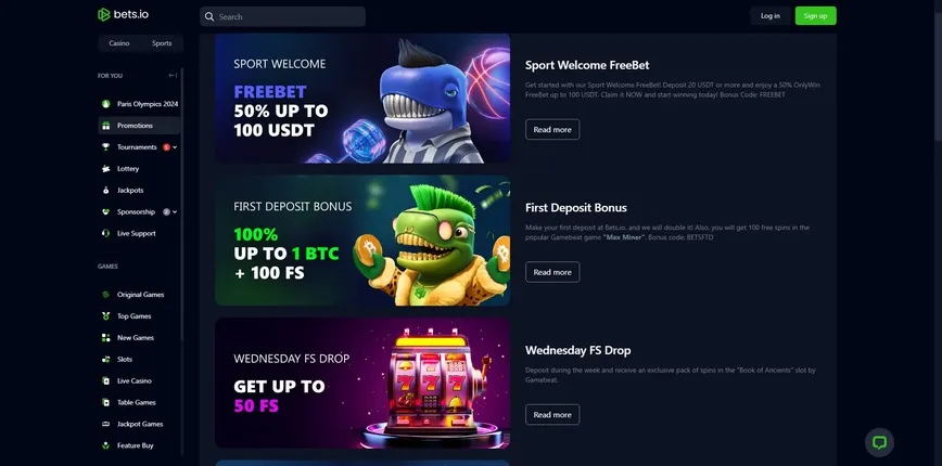 Promotions et bonus au casino Bets.io