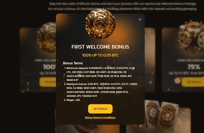 First deposit bonus at Bitcoin Games Casino